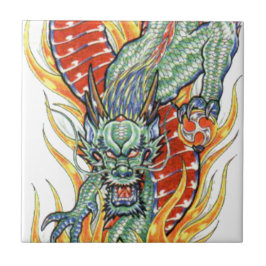 Japanischer Drache und Lotusblume Fliese