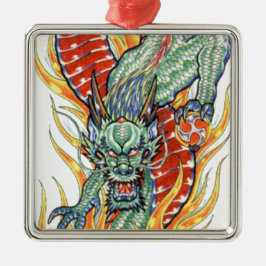 Japanischer Drache und Lotusblume Ornament Aus Metall