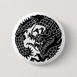 Japanischer Familienwappen-Drache Button