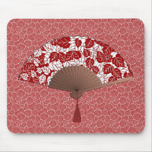 Japanischer Fan im Blatt-Druck, dunkelrot und wei Mousepad