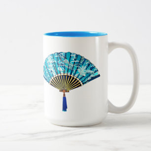 Japanischer Fan in Türkisblau und Weiß Zweifarbige Tasse