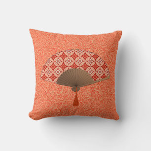 Japanischer Fan, Shippo Motiv, Mandarine Kissen