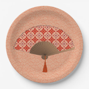 Japanischer Fan, Shippo Motiv, Mandarine Pappteller