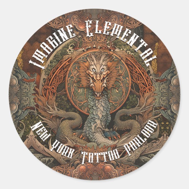 Japanischer Feuerdrache Tattoo Art, Tattoo Parlor Runder Aufkleber (Vorderseite)