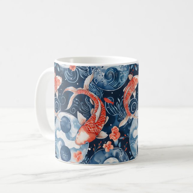 Japanischer Fisch in Wasserfarbe Kaffeetasse (Vorderseite Links)