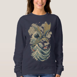 Japanischer fliegender Drache & Ozeanwellen-Kunst Sweatshirt