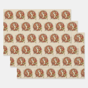 Japanischer Fliegender Fisch und Bambusblätter Vin Geschenkpapier Set