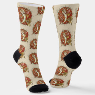 Japanischer Fliegender Fisch und Bambusblätter Vin Socken