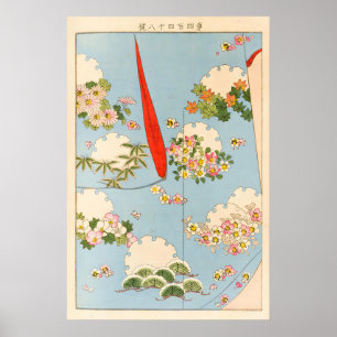 Japanischer floraler Kunstdruck vintage Kimono Lan Poster