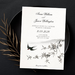 Japanischer floraler Zweig Vogel Hochzeit Einladung