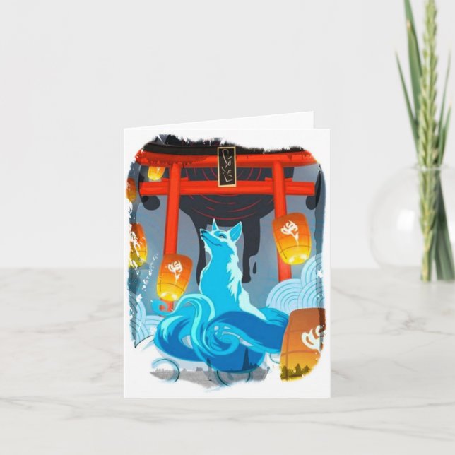 Japanischer Fox und Pagoda Dankeschön Karte (Vorderseite)