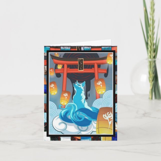 Japanischer Fox und Pagoda Dankeschön Karte (Vorderseite)