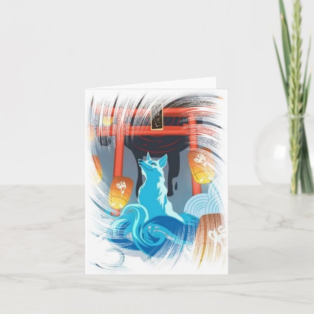 Japanischer Fox und Pagoda Dankeschön Karte (Vorderseite)