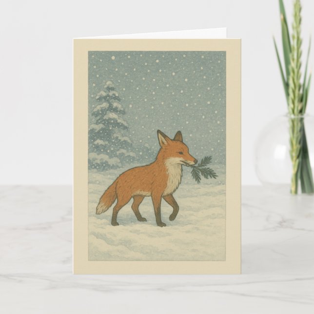 Japanischer Fox - Weihnachtskarte Feiertagskarte (Vorderseite)