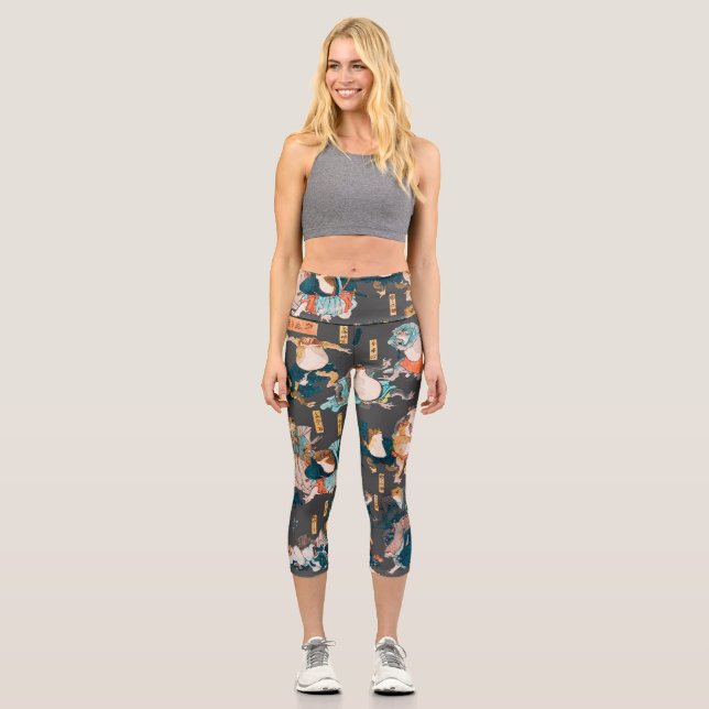 Japanischer Frog ukiyo-e Froggies Capri Leggings (Vorderseite)