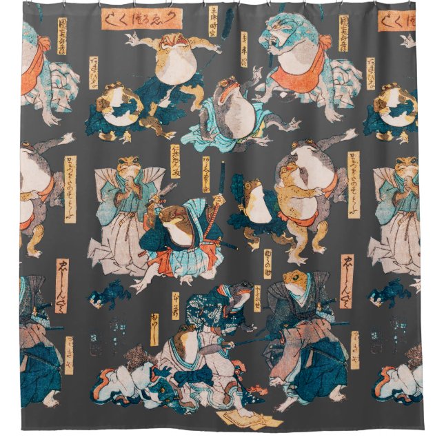 Japanischer Frog ukiyo-e Froggies Duschvorhang (Vorderseite)