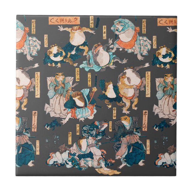 Japanischer Frog ukiyo-e Froggies Fliese (Vorderseite)