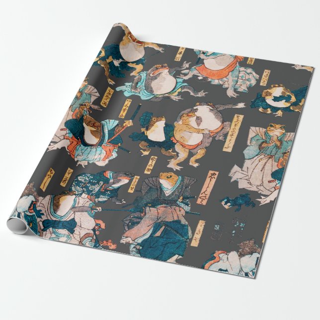 Japanischer Frog ukiyo-e Froggies Geschenkpapier (Ungerollt)