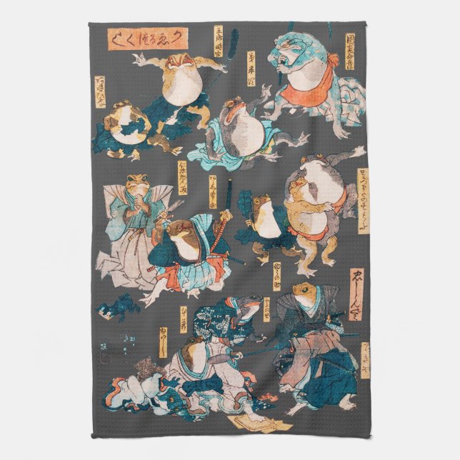 Japanischer Frog ukiyo-e Froggies Geschirrtuch (Vertikal)