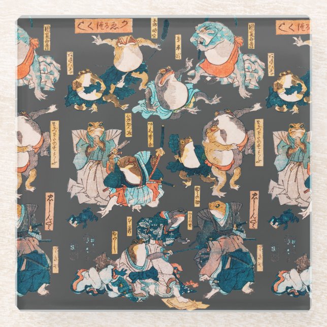 Japanischer Frog ukiyo-e Froggies Glasuntersetzer (Vorderseite)