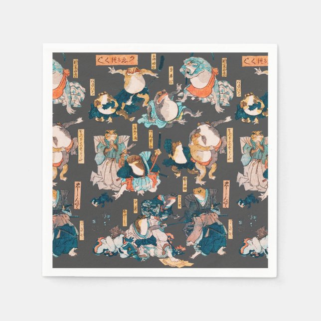 Japanischer Frog ukiyo-e Froggies Serviette (Vorderseite)