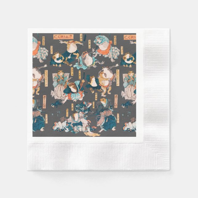 Japanischer Frog ukiyo-e Froggies Serviette (Vorderseite)