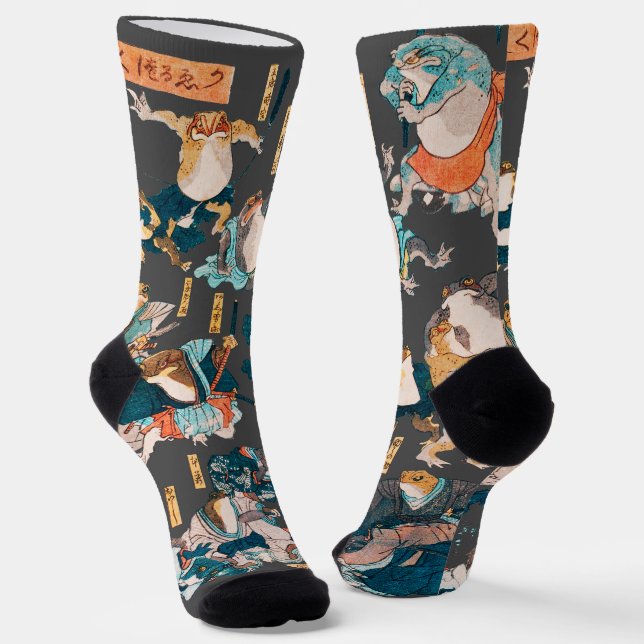 Japanischer Frog ukiyo-e Froggies Socken (Gewinkelt)