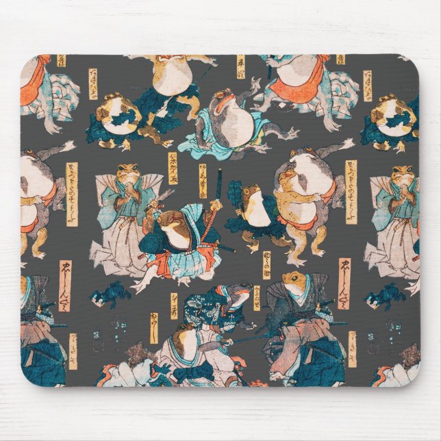 Japanischer Frog Woodblock Ukiyo-e-anime Held Mousepad (Vorne)