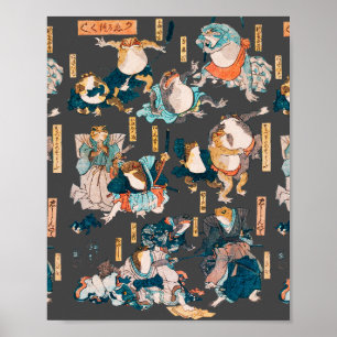 Japanischer Frosch-Holzschnitt Kuniyoshi Ukiyo-e Poster