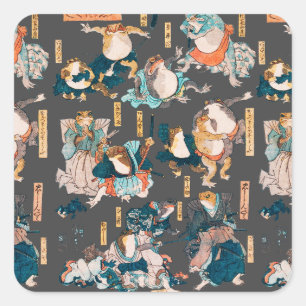 Japanischer Frosch-Holzschnitt Kuniyoshi Ukiyo-e Quadratischer Aufkleber