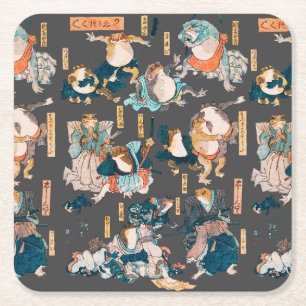 Japanischer Frosch-Holzschnitt Kuniyoshi Ukiyo-e Rechteckiger Pappuntersetzer
