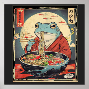 Japanischer Frosch isst Ramen für lustige Lebensmi Poster