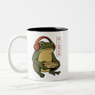 Japanischer Gamer Frosch Lustig Vintage Gaming Zweifarbige Tasse