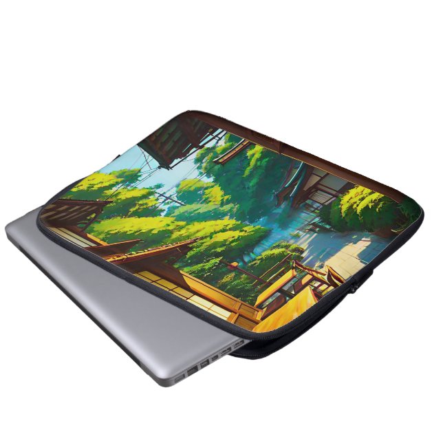 Japanischer Garten Außencafé Laptopschutzhülle (Vorne Knopf)