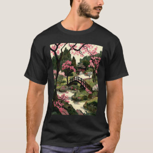 Japanischer Garten Kirschblütenbrücke Schrein Szen T-Shirt