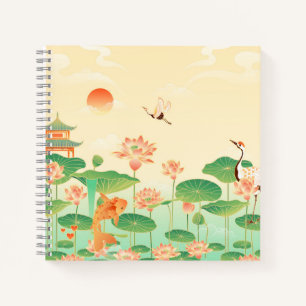 Japanischer Garten Koi-Teich und Seerosen Kunst Notizbuch