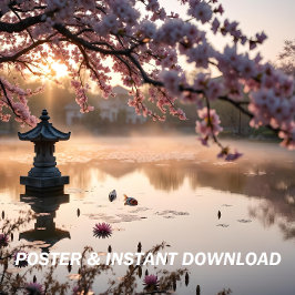 Japanischer Garten Teich mit Kirschblossom Tree Poster