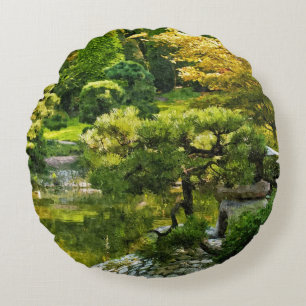 Japanischer Garten - Traditionelle Ästhetik Rundes Kissen