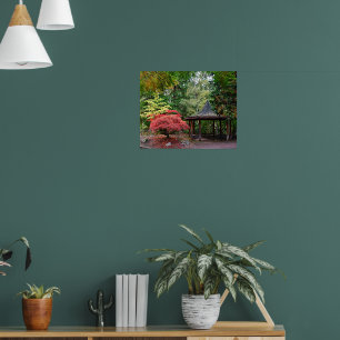 Japanischer Gartenpavillon und Herbstlaub Poster