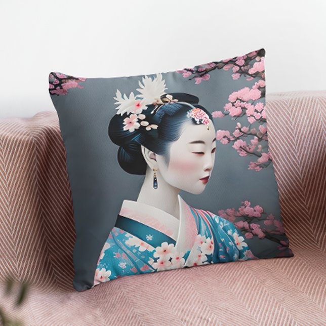 Japanischer Geisha in einem Kirschgarten Kissen (Von Creator hochgeladen)