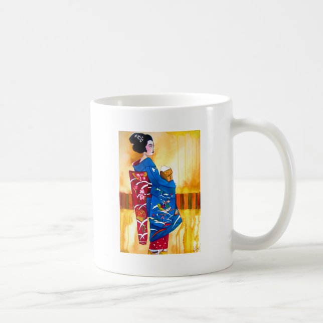 Japanischer Geisha mit blauem Kimono Kaffeetasse (Rechts)