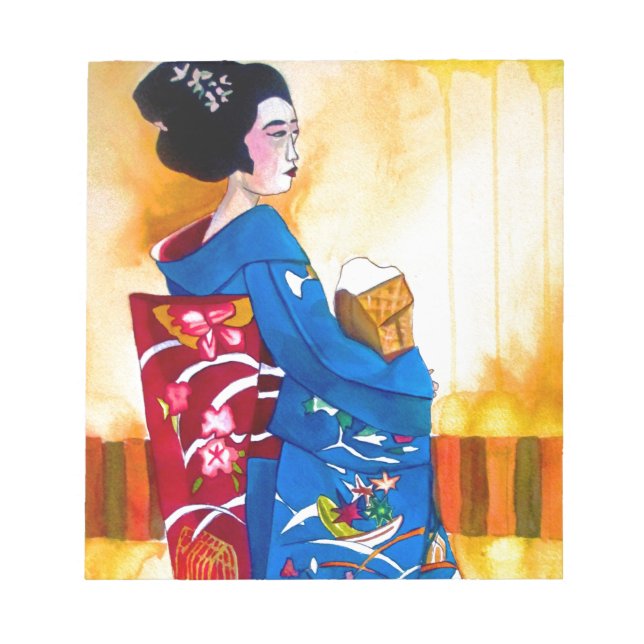 Japanischer Geisha mit blauem Kimono Notizblock (Vorderseite)