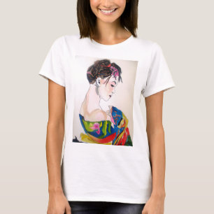 Japanischer Geisha mit blauem Kimono T-Shirt