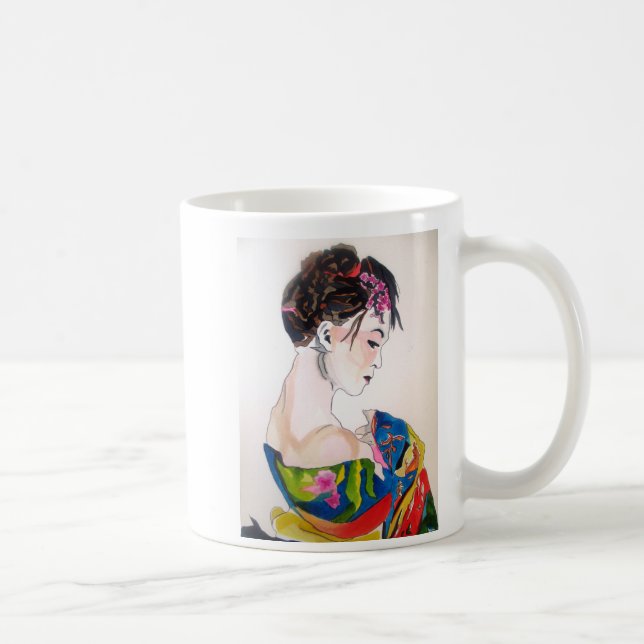 Japanischer Geisha mit blauem Kimono Tasse (Rechts)