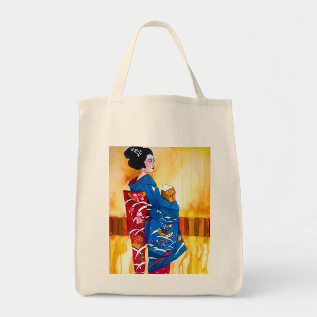 Japanischer Geisha mit blauem Kimono Tragetasche (Vorne)