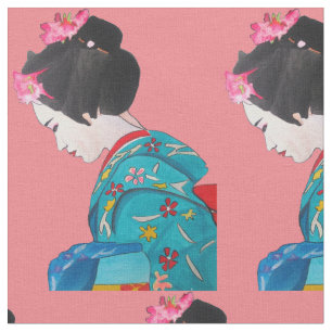 Japanischer Geisha mit niedlicher Kunst der rosa Stoff