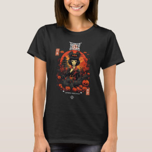 Japanischer Geisha zu Halloween Pumpkin Tokyo City T-Shirt