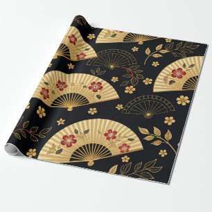 Japanischer Goldfächer Kirschblütenmuster Geschenkpapier