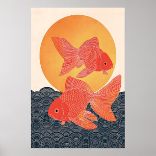 Japanischer Goldfisch-Kunstprint, minimalistischer Poster