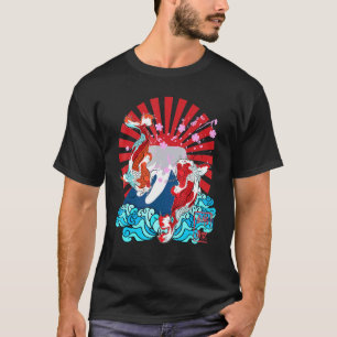 Japanischer Grafik-Koi-Fisch Aufgehende Sonne Saku T-Shirt